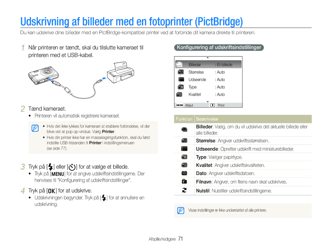 Samsung EC-IT100BBP/E2 Udskrivning af billeder med en fotoprinter PictBridge, Tryk på F eller t for at vælge et billede 