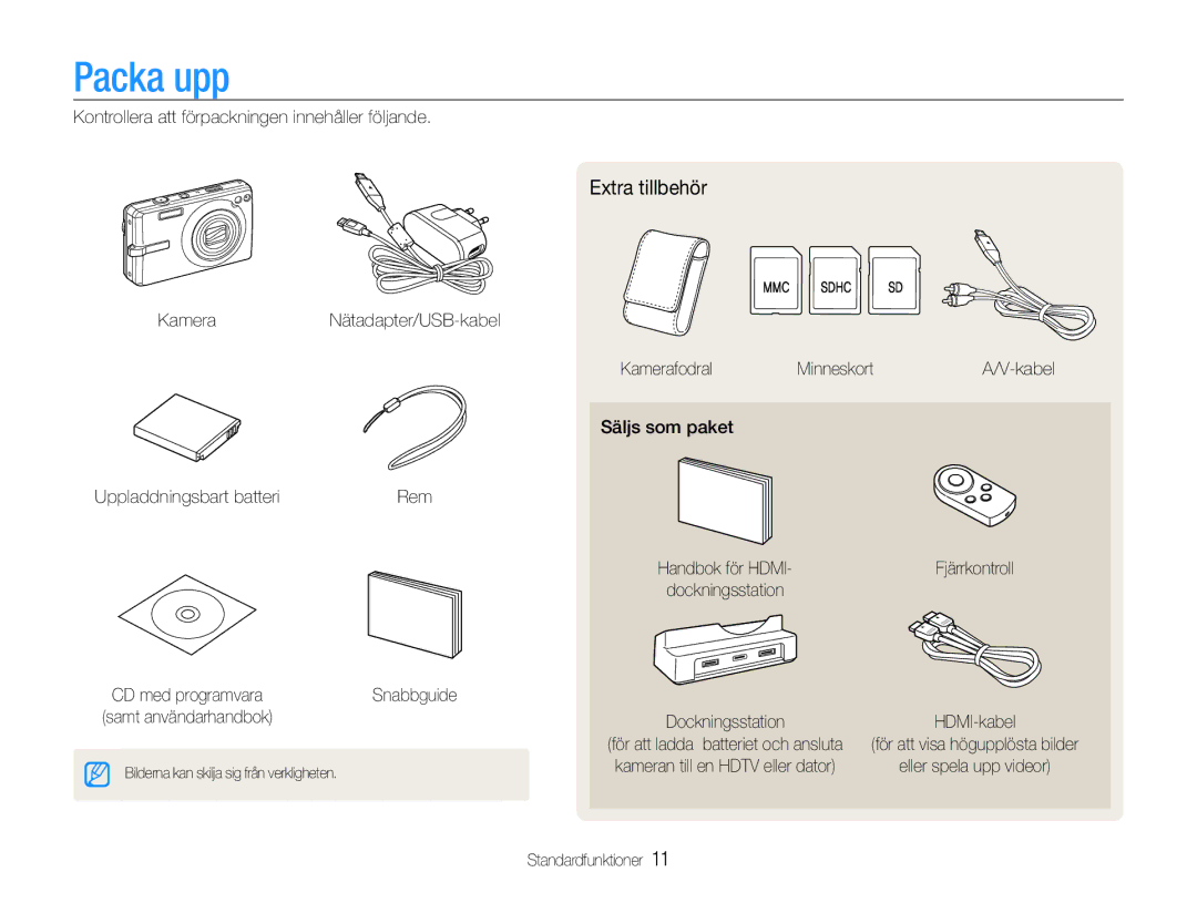 Samsung EC-IT100BBP/E2, EC-IT100RBP/E2, EC-IT100SBP/E2, EC-IT100UBP/E2 manual Packa upp, Extra tillbehör 