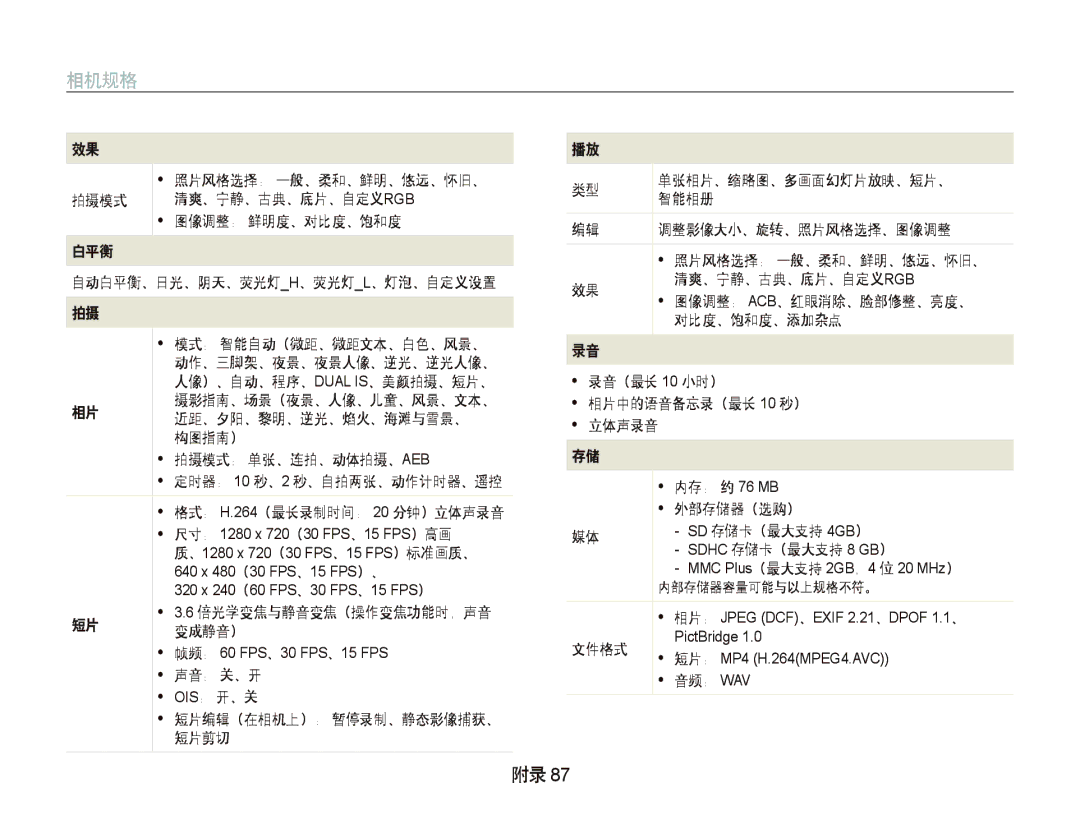 Samsung EC-IT100SBP/E3, EC-IT100BBP/IT, EC-IT100BBP/E1, EC-IT100BBP/E3, EC-IT100UBP/E3, EC-IT100RBP/E3, EC-IT100SBP/E1 相机规格 