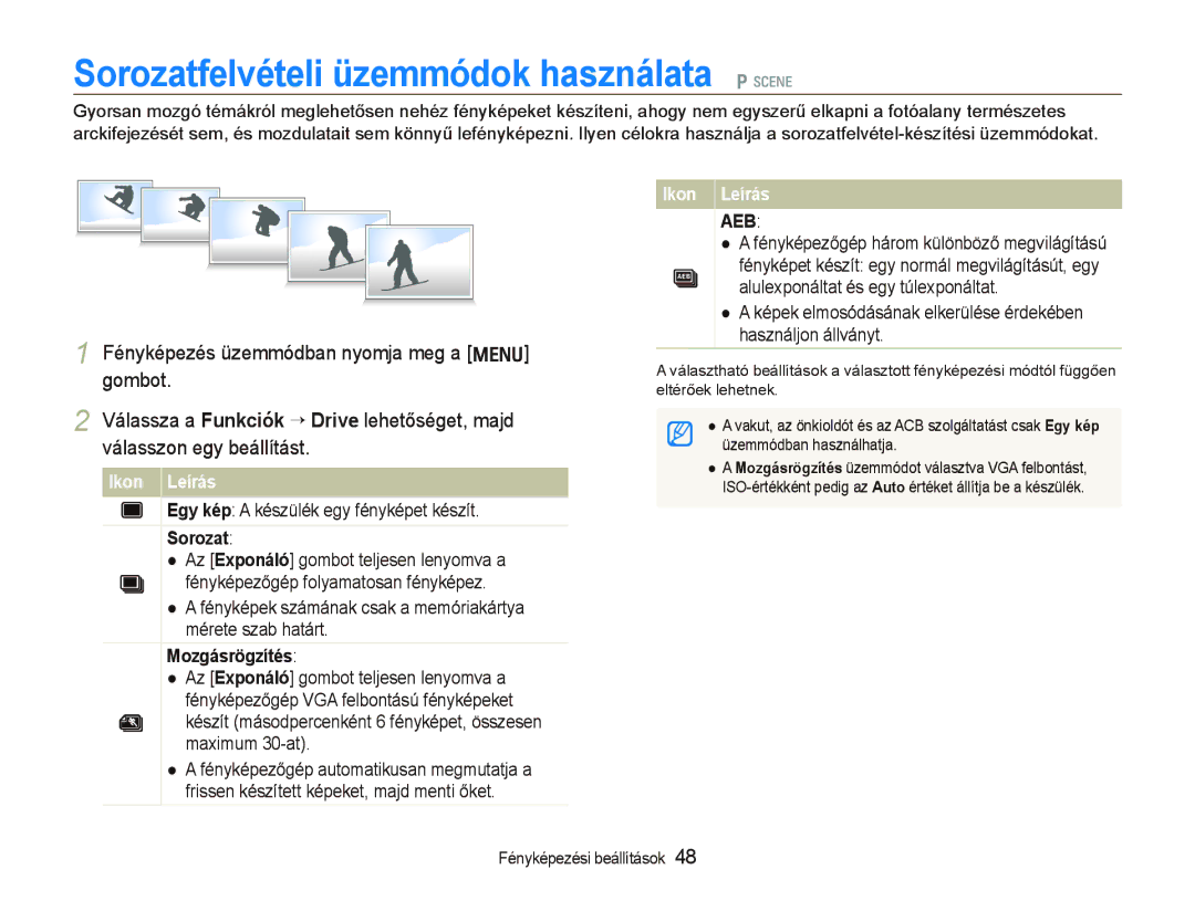 Samsung EC-IT100BBP/IT Sorozatfelvételi üzemmódok használata p s, Egy kép a készülék egy fényképet készít, Mozgásrögzítés 