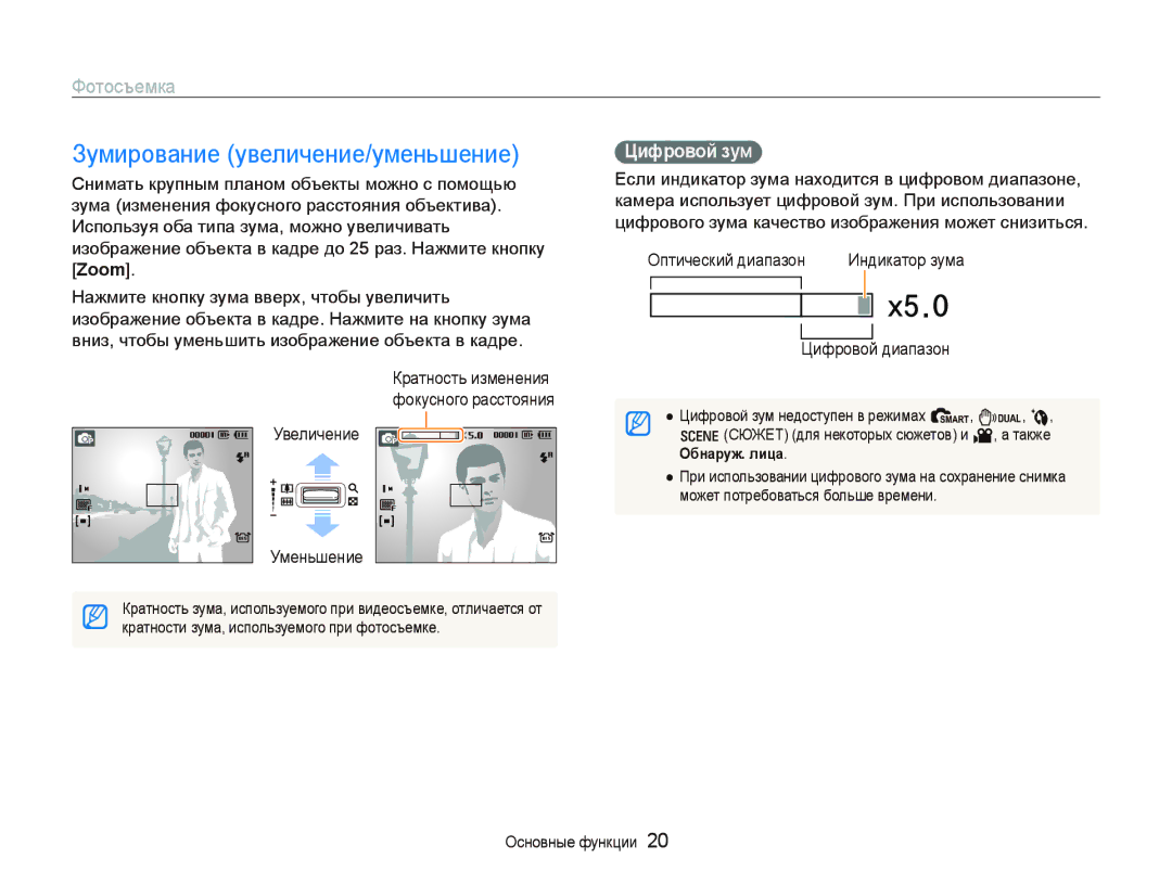 Samsung EC-IT100UBP/RU, EC-IT100BBP/RU, EC-IT100SBP/RU Зумирование увеличение/уменьшение, Фотосъемка, Цифровой зум, Zoom 