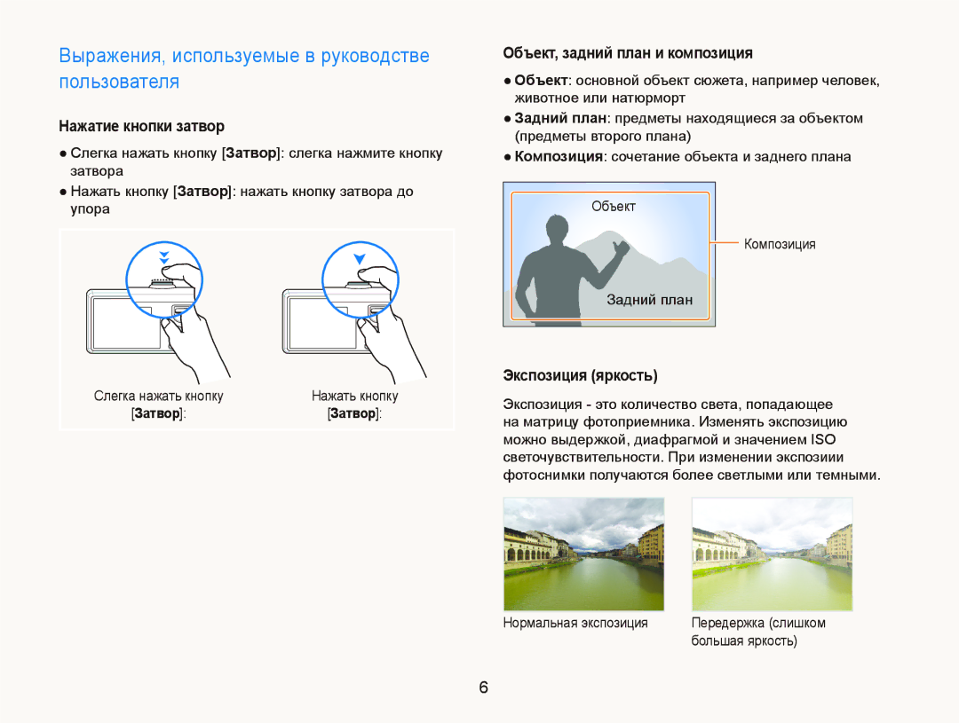 Samsung EC-IT100RBA/RU, EC-IT100BBP/RU manual Выражения, используемые в руководстве пользователя, Нажатие кнопки затвор 