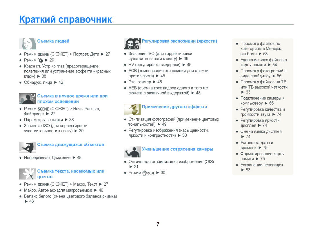 Samsung EC-IT100BBP/RU, EC-IT100SBP/RU, EC-IT100RBP/RU, EC-IT100SBA/RU, EC-IT100UBA/RU manual Краткий справочник, Съемка людей 