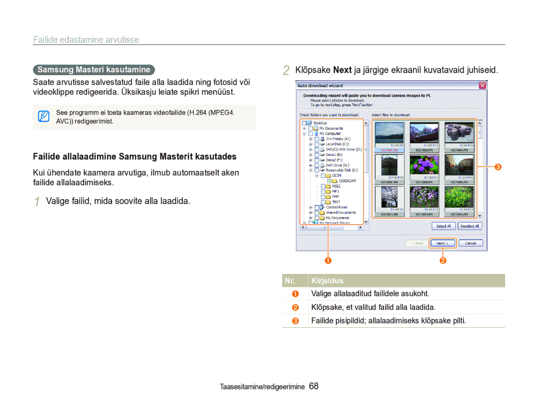 Samsung EC-IT100SBP/RU, EC-IT100BBP/RU manual Failide allalaadimine Samsung Masterit kasutades, Samsung Masteri kasutamine 