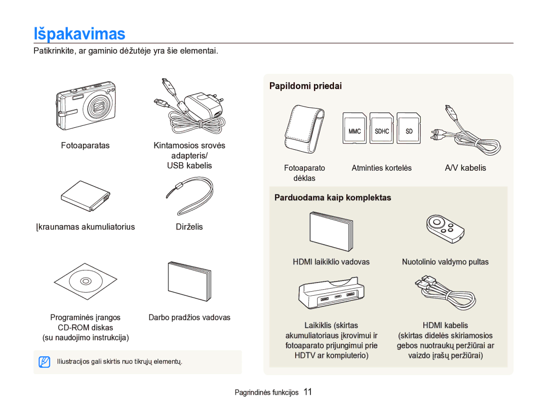 Samsung EC-IT100BBP/RU, EC-IT100SBP/RU manual Išpakavimas, Papildomi priedai, Parduodama kaip komplektas 