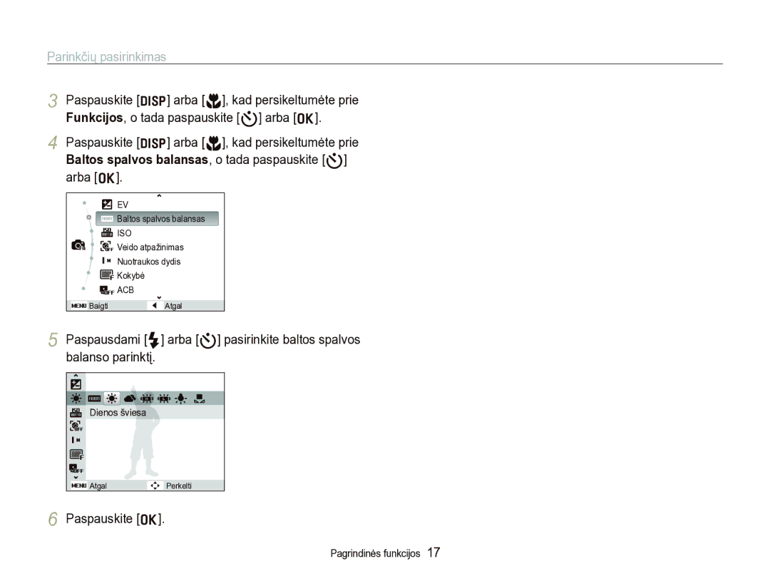 Samsung EC-IT100BBP/RU, EC-IT100SBP/RU manual Parinkčių pasirinkimas, Paspauskite o 