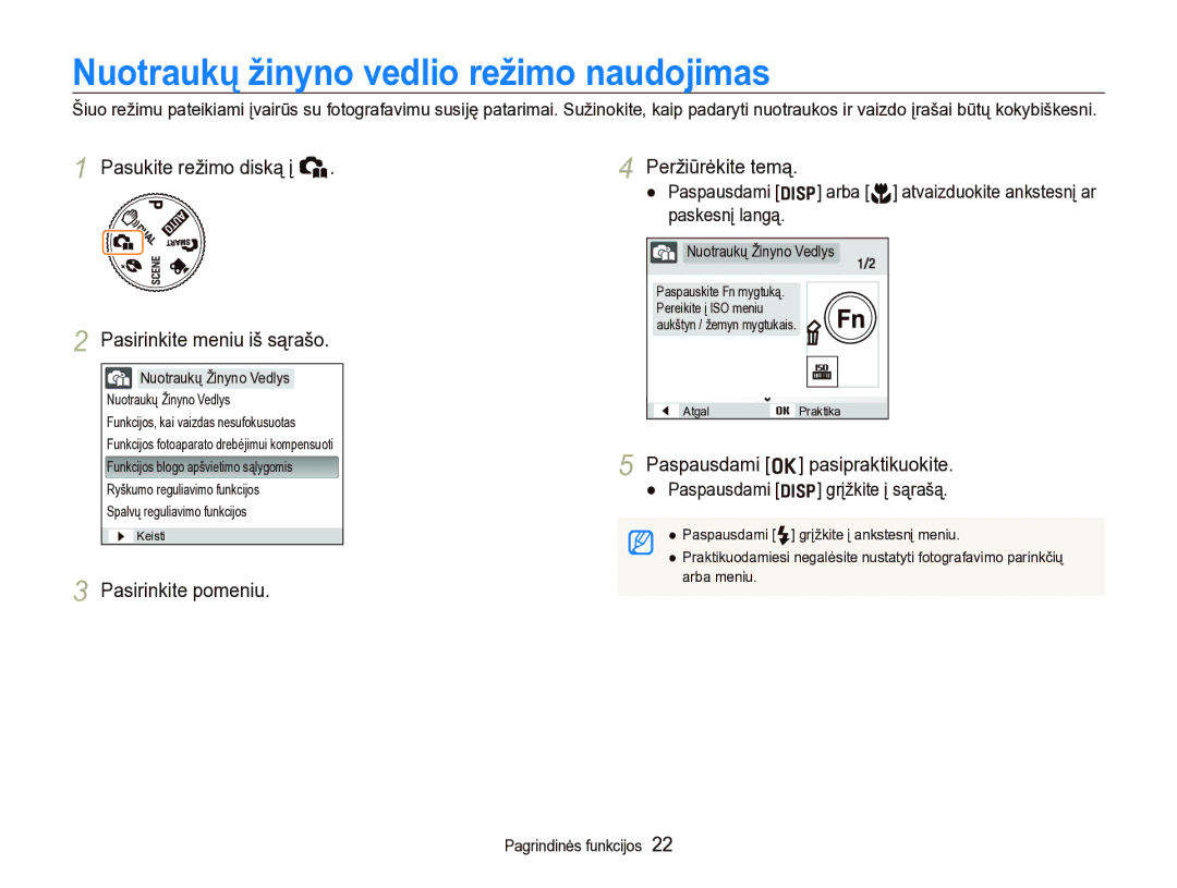 Samsung EC-IT100SBP/RU manual Nuotraukų žinyno vedlio režimo naudojimas, Pasukite režimo diską į h Peržiūrėkite temą 