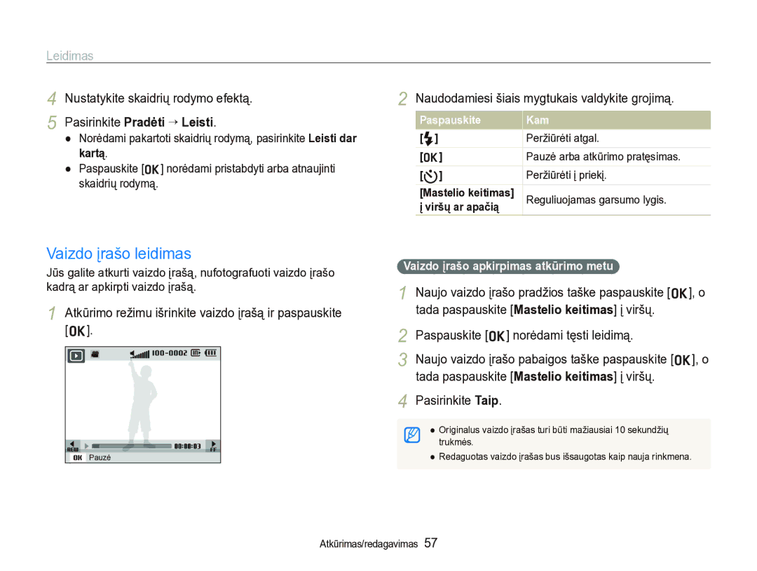 Samsung EC-IT100BBP/RU manual Vaizdo įrašo leidimas, Nustatykite skaidrių rodymo efektą, Pasirinkite Pradėti ““Leisti 