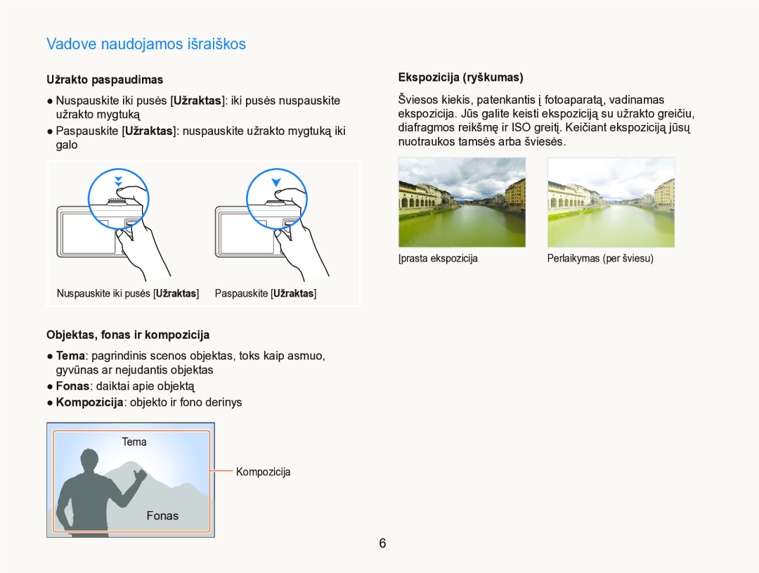 Samsung EC-IT100SBP/RU, EC-IT100BBP/RU manual Vadove naudojamos išraiškos, Užrakto paspaudimas 