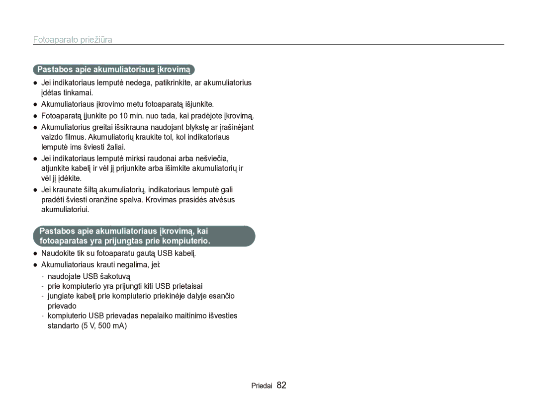 Samsung EC-IT100SBP/RU, EC-IT100BBP/RU manual Pastabos apie akumuliatoriaus įkrovimą 