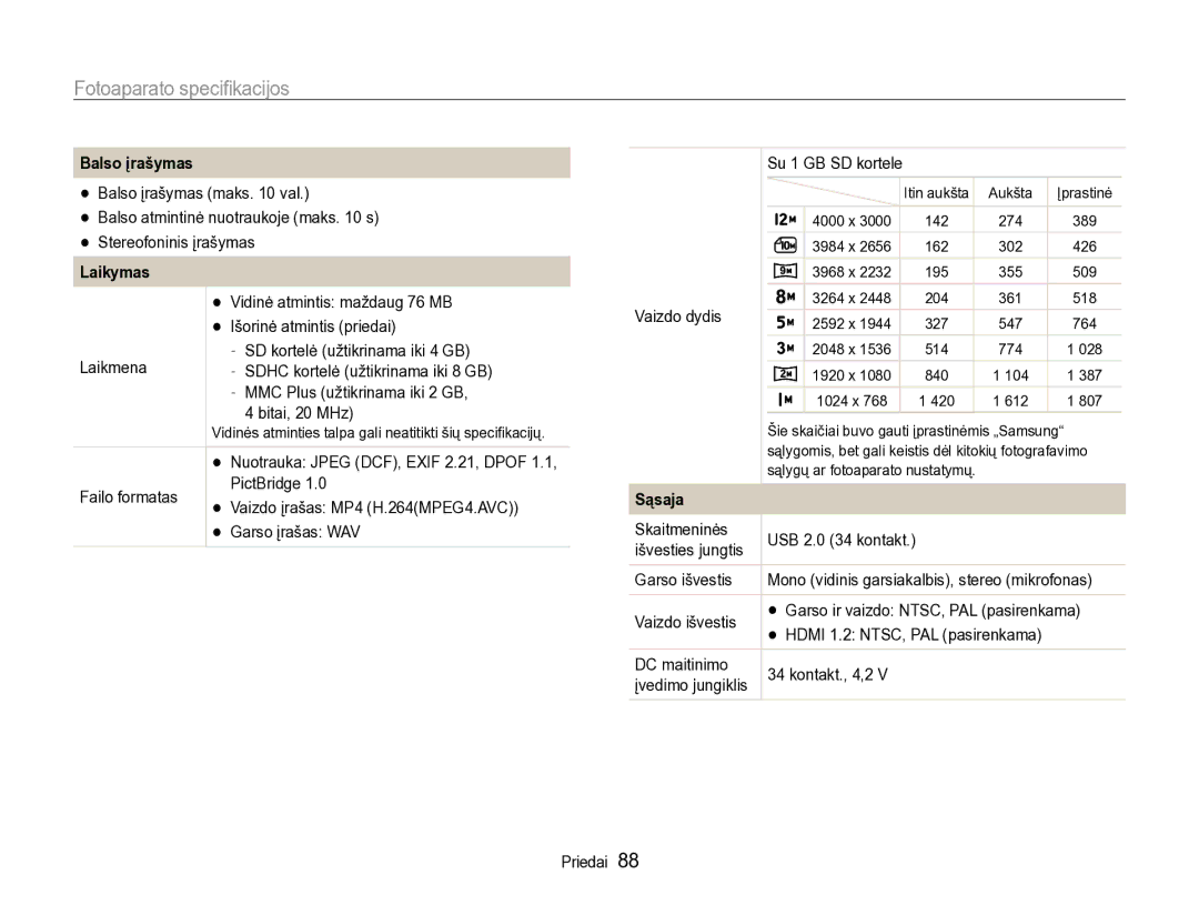 Samsung EC-IT100SBP/RU, EC-IT100BBP/RU manual Balso įrašymas, Laikymas, Sąsaja 