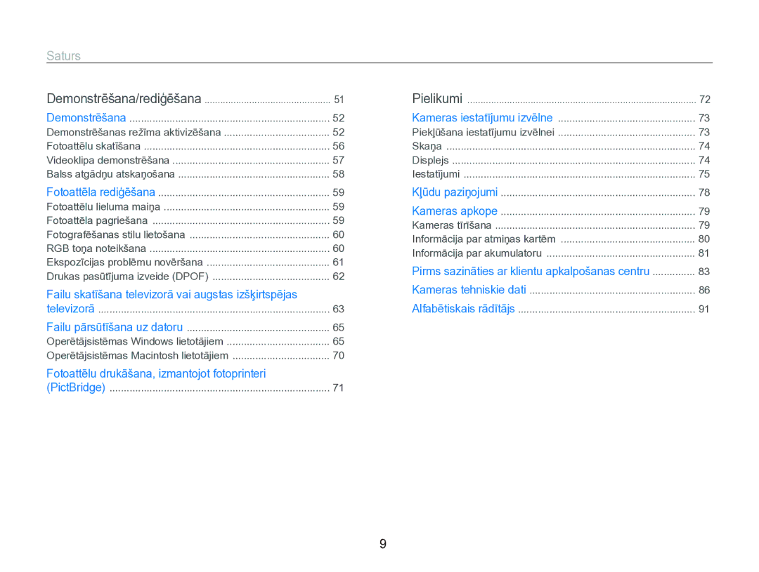 Samsung EC-IT100BBP/RU, EC-IT100SBP/RU manual Saturs, Failu skatīšana televizorā vai augstas izšķirtspējas 