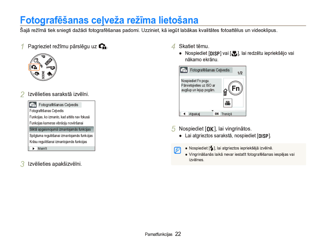 Samsung EC-IT100SBP/RU manual Fotografēšanas ceļveža režīma lietošana, Pagrieziet režīmu pārslēgu uz h Skatiet tēmu 