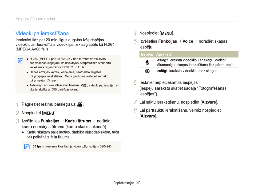 Samsung EC-IT100BBP/RU, EC-IT100SBP/RU manual Videoklipa ierakstīšana, Pagrieziet režīmu pārslēgu uz Nospiediet m, Aizvars 