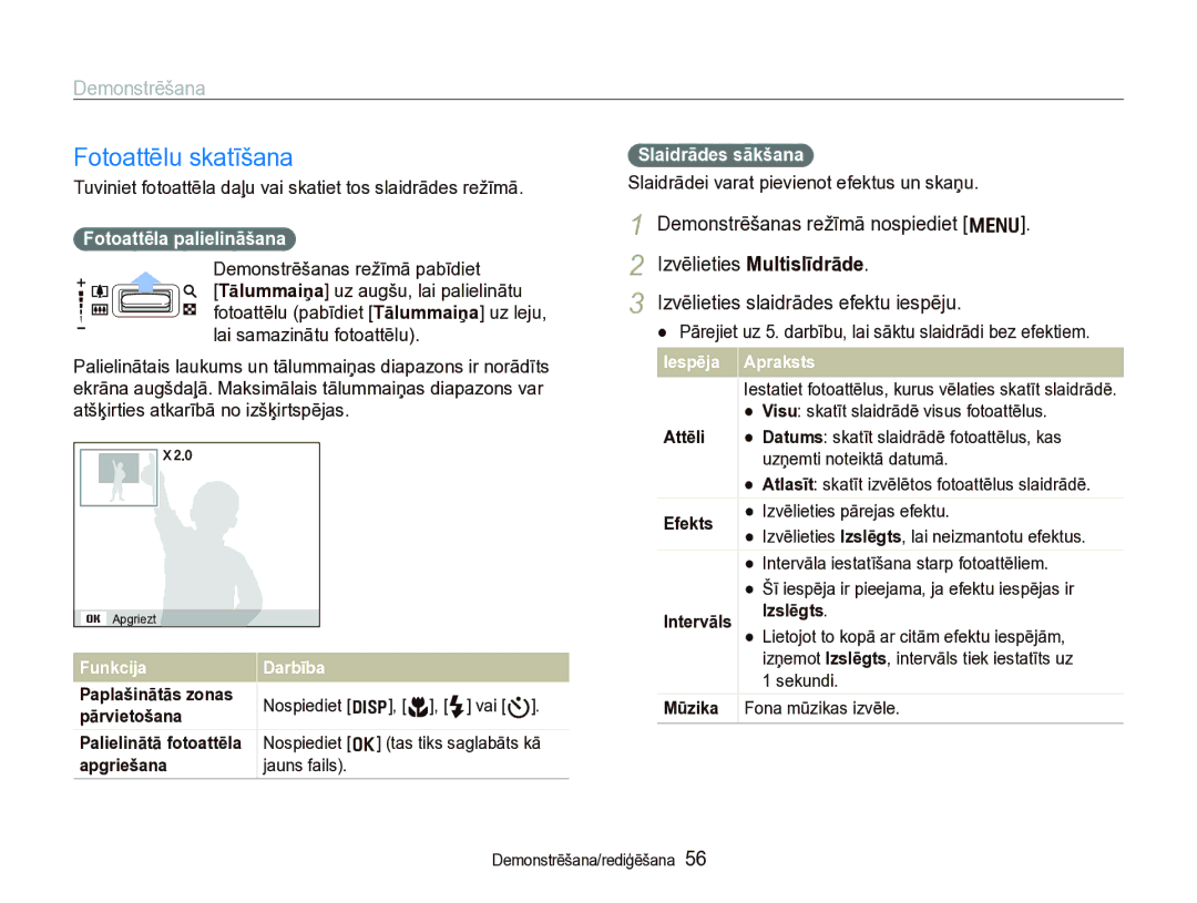 Samsung EC-IT100SBP/RU, EC-IT100BBP/RU Fotoattēla palielināšana, Pārejiet uz 5. darbību, lai sāktu slaidrādi bez efektiem 