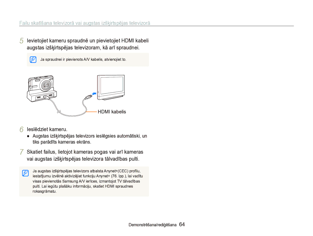 Samsung EC-IT100SBP/RU, EC-IT100BBP/RU manual Ieslēdziet kameru, Hdmi kabelis 