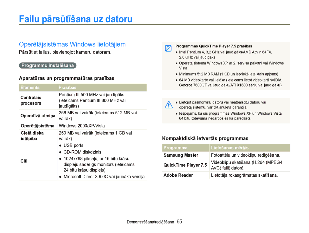 Samsung EC-IT100BBP/RU manual Failu pārsūtīšana uz datoru, Operētājsistēmas Windows lietotājiem, Programmu instalēšana 