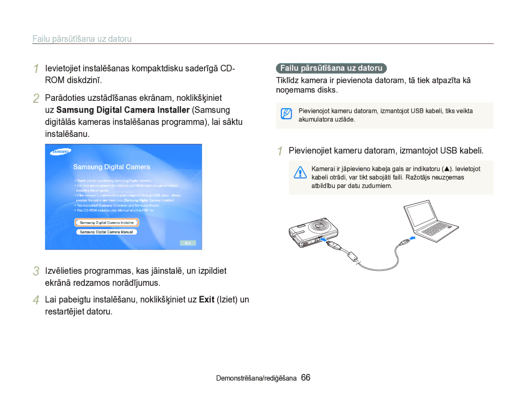 Samsung EC-IT100SBP/RU, EC-IT100BBP/RU Failu pārsūtīšana uz datoru, Pievienojiet kameru datoram, izmantojot USB kabeli 