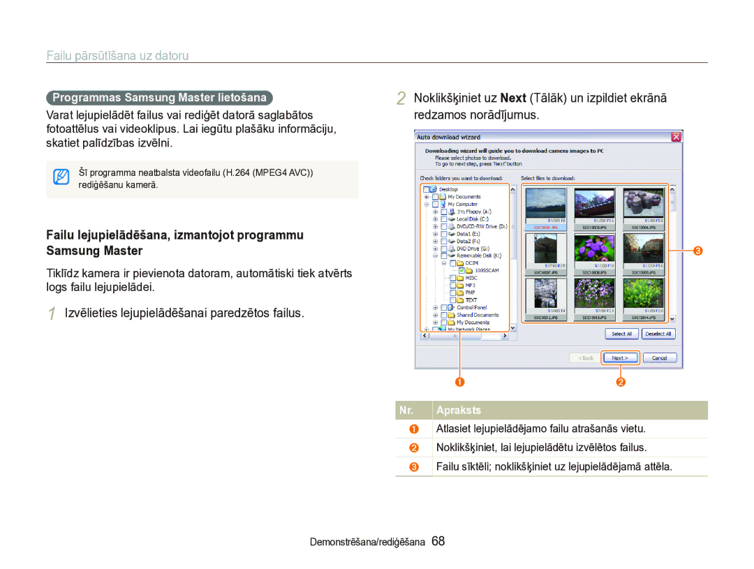 Samsung EC-IT100SBP/RU Failu lejupielādēšana, izmantojot programmu Samsung Master, Programmas Samsung Master lietošana 