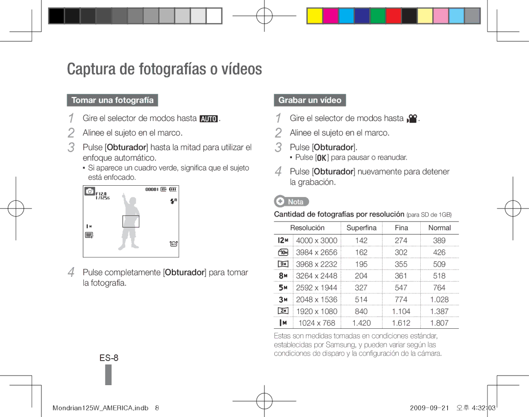 Samsung EC-IT100SBP/ME, EC-IT100UBP/FR, EC-IT100SBP/FR, EC-IT100BBP/FR manual ES-8, Tomar una fotografía, Grabar un vídeo 