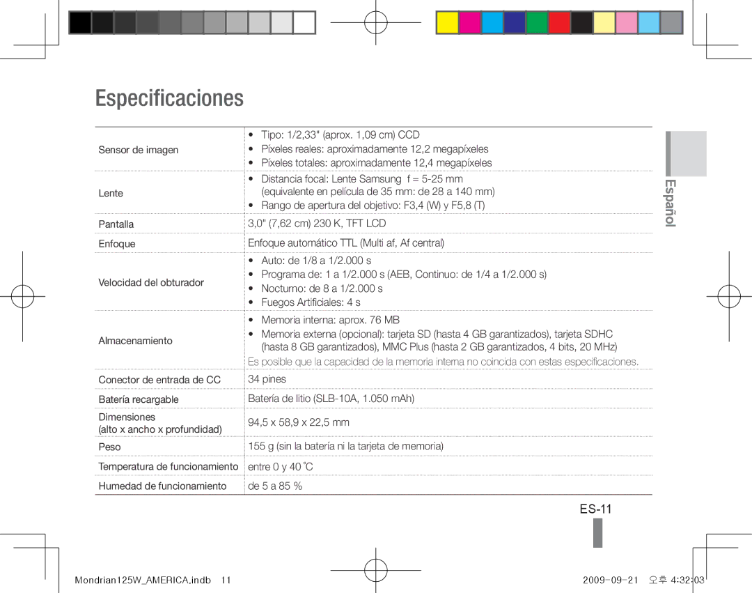 Samsung EC-IT100ABP/VN, EC-IT100UBP/FR, EC-IT100SBP/FR, EC-IT100BBP/FR, EC-IT100RBP/FR, EC-IT100UBP/IT Especificaciones, ES-11 