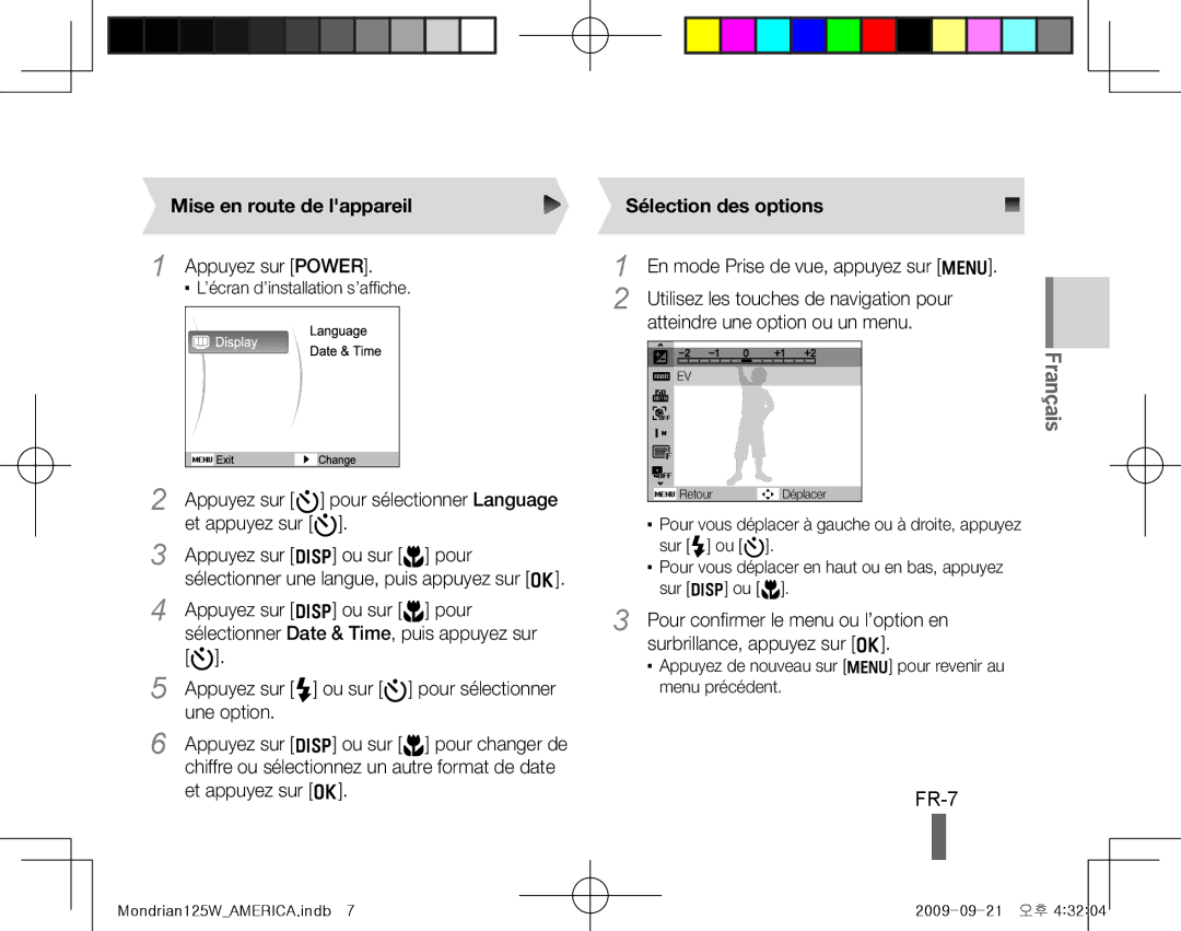 Samsung EC-IT100RBP/E3, EC-IT100UBP/FR, EC-IT100SBP/FR manual FR-7, Mise en route de lappareil, Sélection des options 