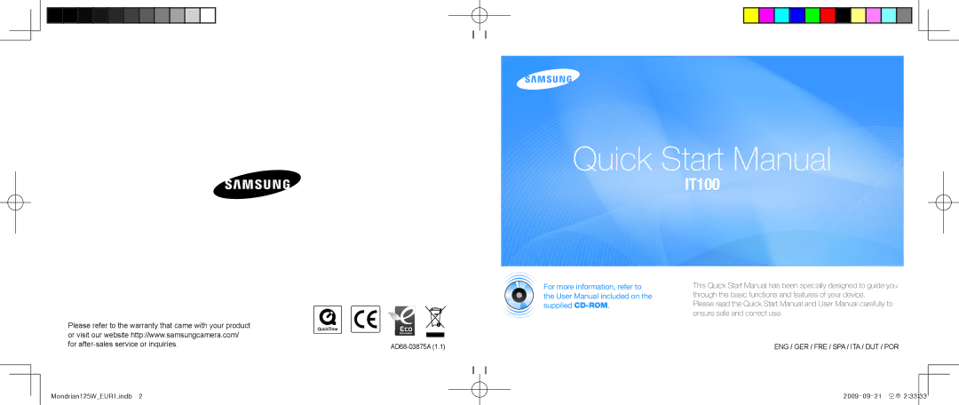 Samsung EC-IT100SBP/FR, EC-IT100UBP/FR, EC-IT100BBP/FR, EC-IT100RBP/FR, EC-IT100UBP/IT manual Quick Start Manual 