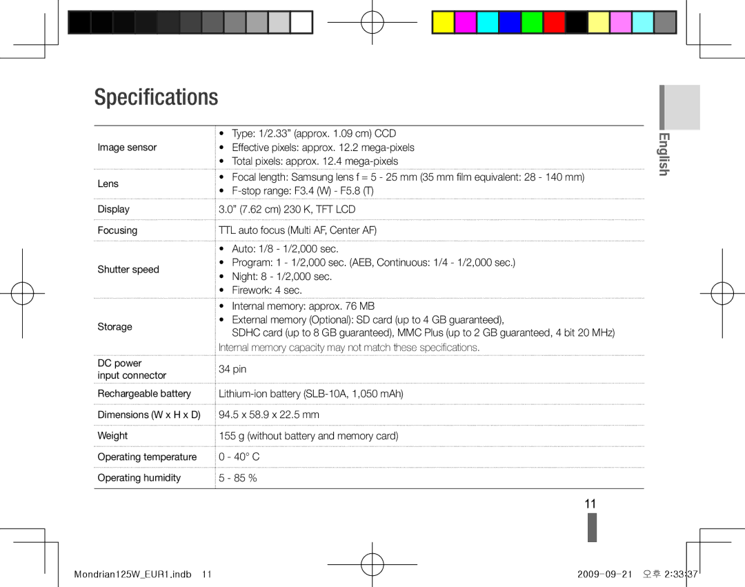 Samsung EC-IT100UDP/ME, EC-IT100UBP/FR, EC-IT100SBP/FR, EC-IT100BBP/FR, EC-IT100RBP/FR, EC-IT100UBP/IT manual Specifications 