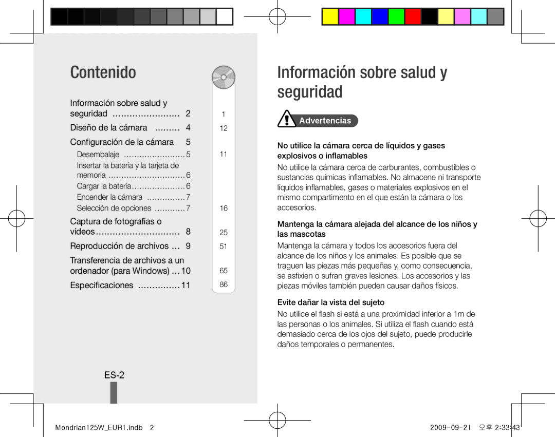 Samsung EC-IT100SBP/RU Contenido, Información sobre salud y seguridad, ES-2, Información sobre salud y Seguridad… …………………… 