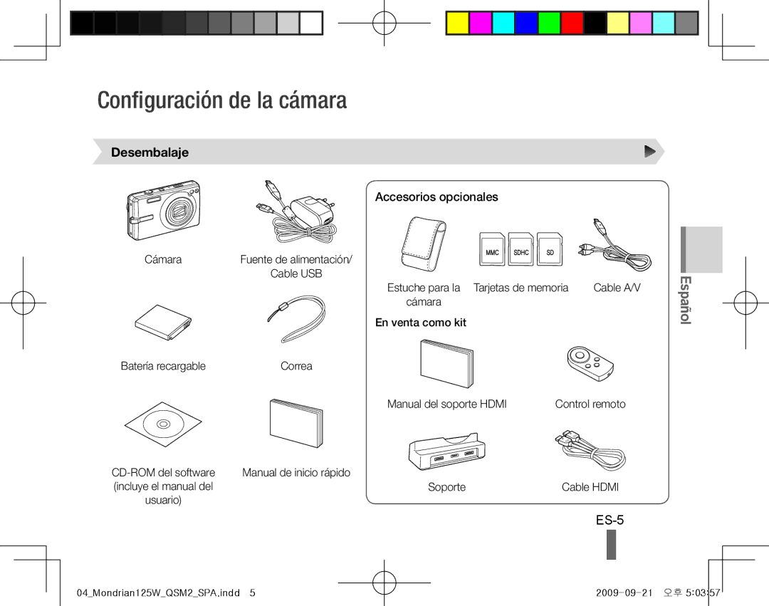 Samsung EC-IT100SBA/RU, EC-IT100UBP/FR, EC-IT100SBP/FR Configuración de la cámara, ES-5, Desembalaje, Accesorios opcionales 