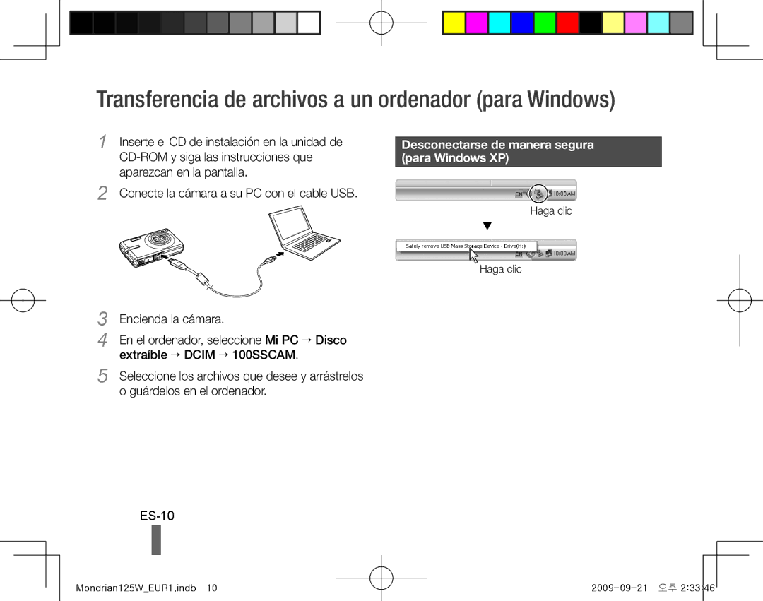 Samsung EC-IT100SBP/E1 manual Transferencia de archivos a un ordenador para Windows, ES-10, Desconectarse de manera segura 