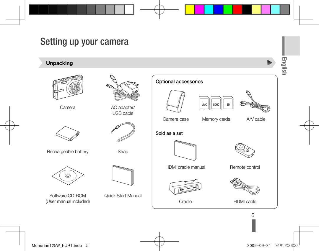 Samsung EC-IT100SBA/IT, EC-IT100UBP/FR Setting up your camera, Unpacking, Optional accessories, Camera case, Sold as a set 