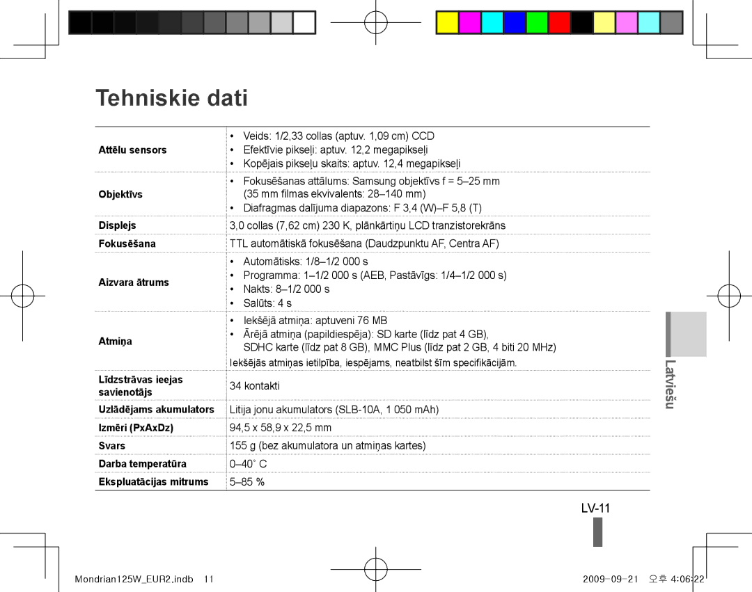 Samsung EC-IT100RBP/VN, EC-IT100UBP/FR, EC-IT100SBP/FR, EC-IT100BBP/FR, EC-IT100RBP/FR manual Tehniskie dati, LV-11, Svars 