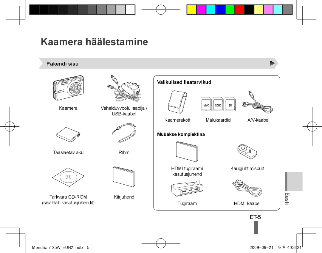 Samsung EC-IT100RBP/RU manual Kaamera häälestamine, ET-5, Pakendi sisu Valikulised lisatarvikud, Müüakse komplektina 