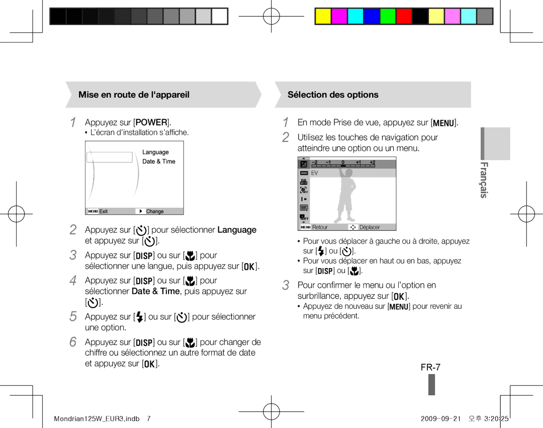 Samsung EC-IT100RBP/E3, EC-IT100UBP/FR, EC-IT100SBP/FR manual FR-7, Mise en route de lappareil, Sélection des options 