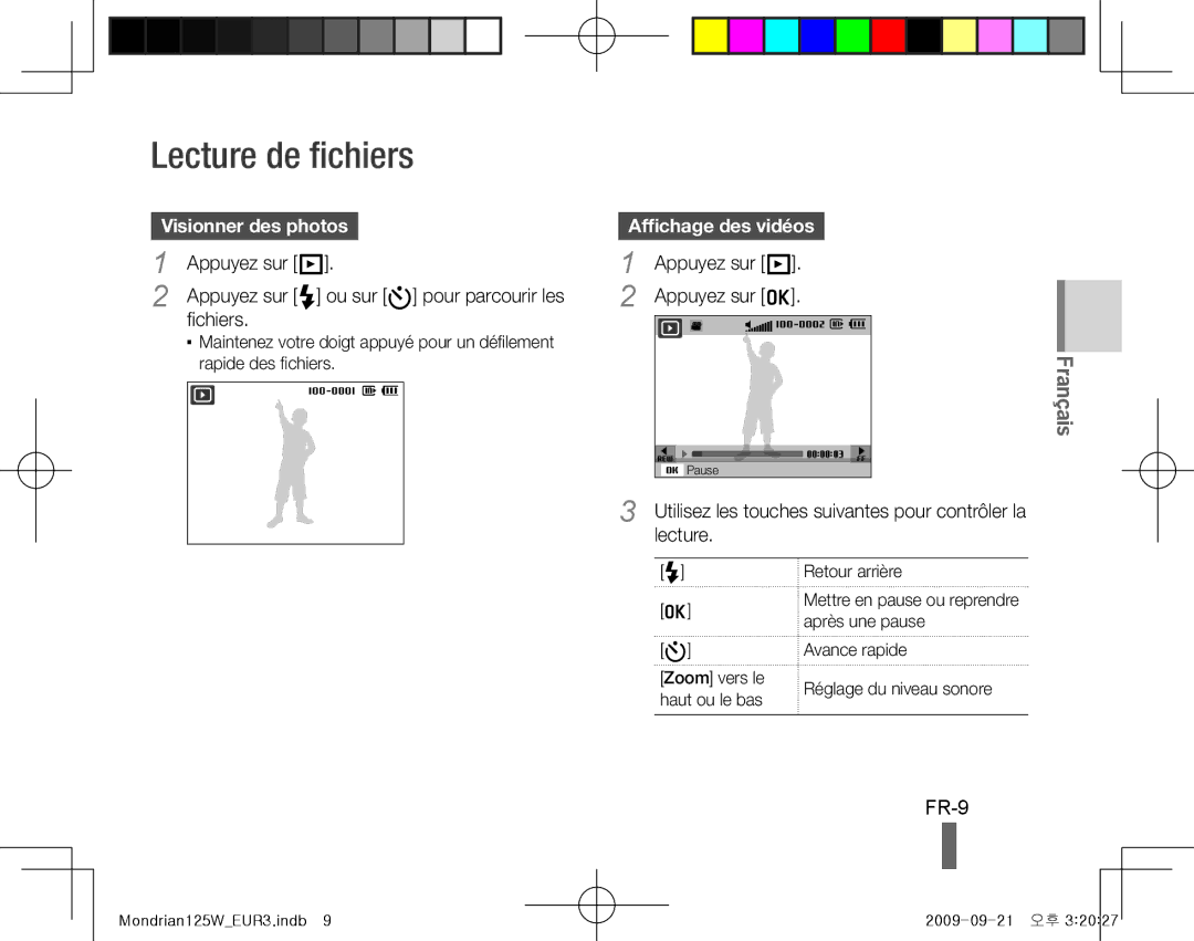 Samsung EC-IT100BBP/E2, EC-IT100UBP/FR manual Lecture de fichiers, FR-9, Visionner des photos, Affichage des vidéos 