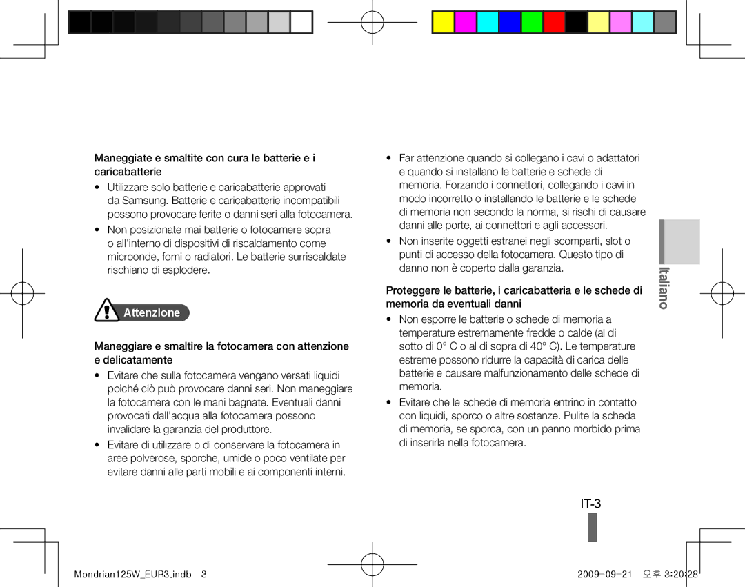 Samsung EC-IT100UBP/E2, EC-IT100UBP/FR, EC-IT100SBP/FR, EC-IT100BBP/FR manual IT-3, Attenzione, Memoria da eventuali danni 