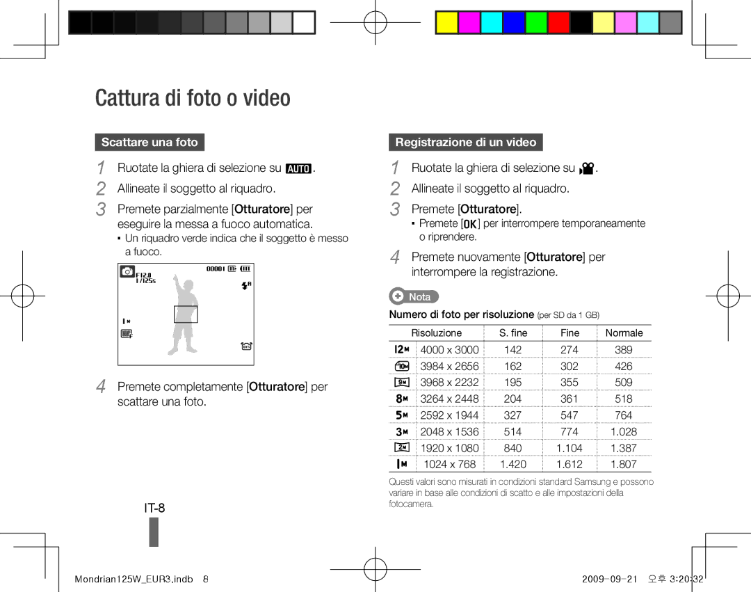 Samsung EC-IT100ABA/RU, EC-IT100UBP/FR manual Cattura di foto o video, IT-8, Scattare una foto, Registrazione di un video 