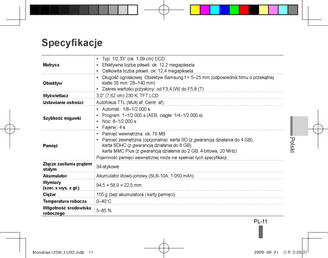 Samsung EC-IT100BBP/E1, EC-IT100UBP/FR, EC-IT100SBP/FR, EC-IT100BBP/FR, EC-IT100RBP/FR, EC-IT100UBP/IT Specyfikacje, PL-11 