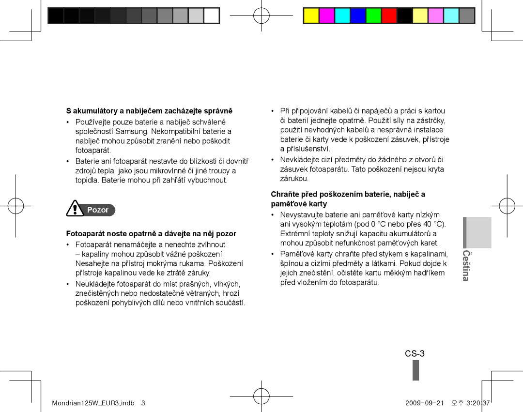 Samsung EC-IT100SBP/SA, EC-IT100UBP/FR, EC-IT100SBP/FR, EC-IT100BBP/FR, EC-IT100RBP/FR, EC-IT100UBP/IT CS-3, Čeština, Pozor 