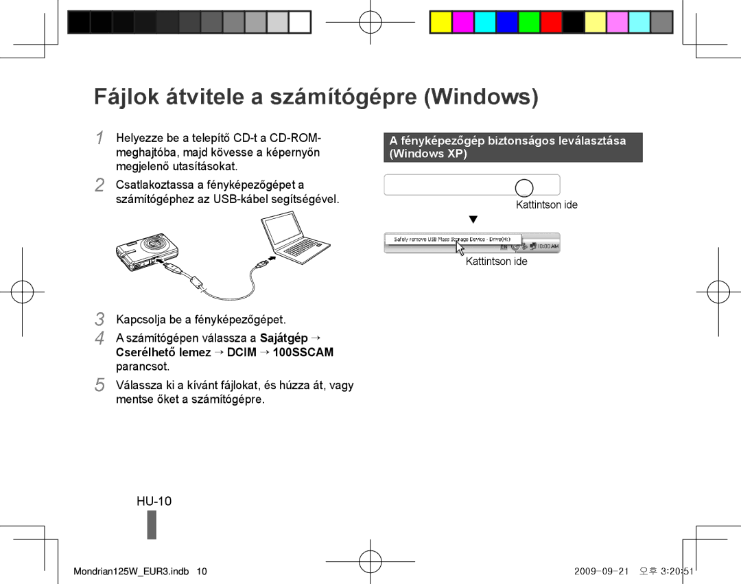 Samsung EC-IT100RBA/RU Fájlok átvitele a számítógépre Windows, HU-10, Fényképezőgép biztonságos leválasztása Windows XP 