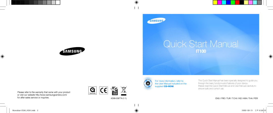 Samsung EC-IT100SBP/FR, EC-IT100UBP/FR, EC-IT100BBP/FR, EC-IT100RBP/FR, EC-IT100UBP/IT manual Quick Start Manual 