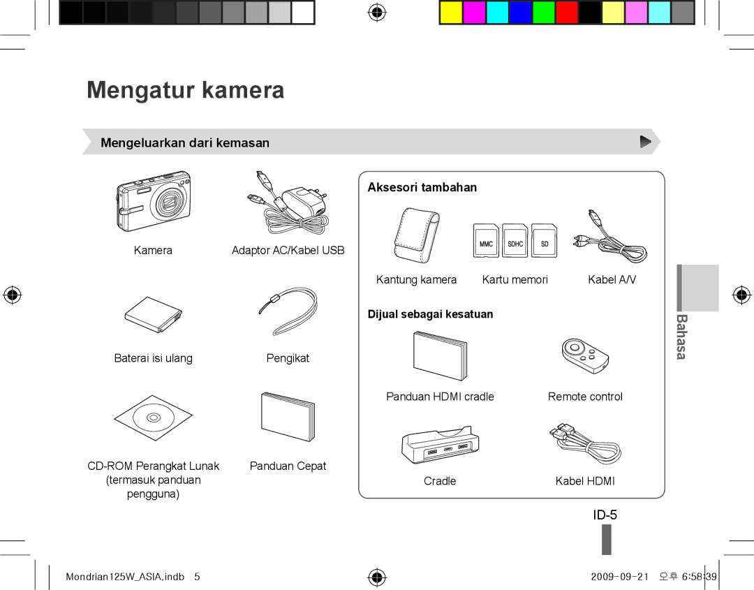 Samsung EC-IT100UBP/IT manual Mengatur kamera, ID-5, Mengeluarkan dari kemasan, Aksesori tambahan, Dijual sebagai kesatuan 