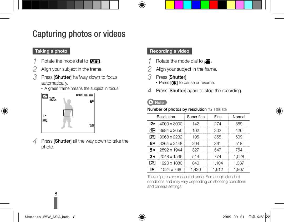 Samsung EC-IT100ABA/IT, EC-IT100UBP/FR, EC-IT100SBP/FR, EC-IT100BBP/FR, EC-IT100RBP/FR manual Taking a photo, Recording a video 