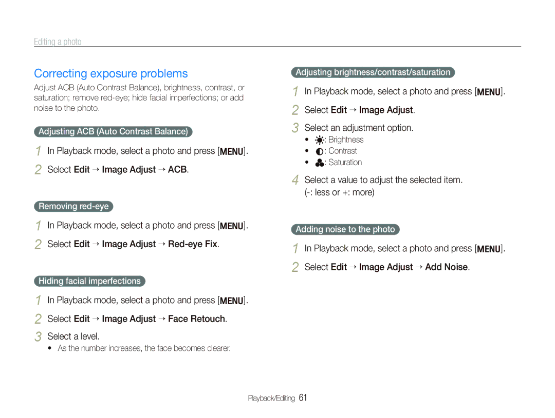 Samsung EC-IT100ABP/VN manual Correcting exposure problems, Select a value to adjust the selected item. less or + more 