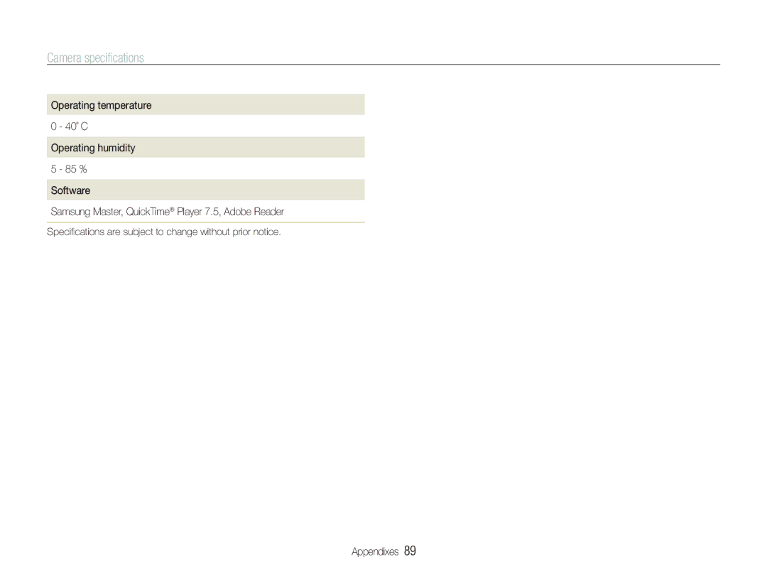 Samsung EC-IT100ABA/IT, EC-IT100UBP/FR, EC-IT100SBP/FR manual Speciﬁcations are subject to change without prior notice 