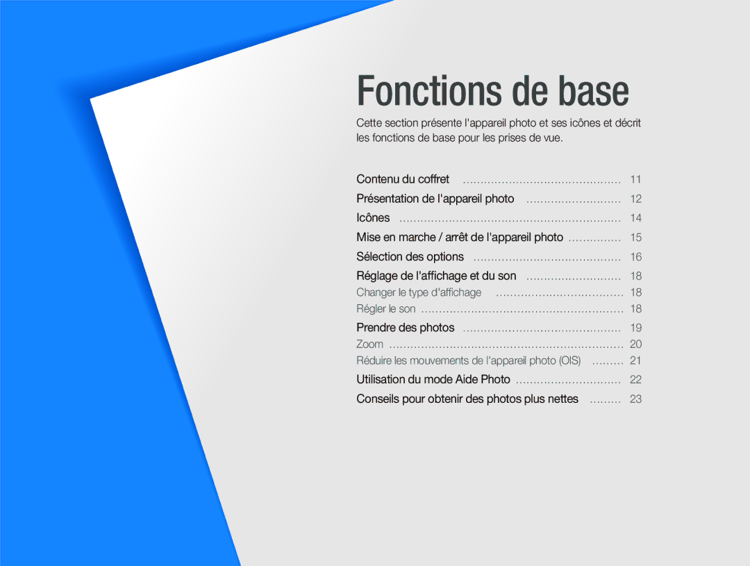 Samsung EC-IT100RBP/FR, EC-IT100UBP/FR, EC-IT100SBP/FR, EC-IT100BBP/FR manual Fonctions de base 