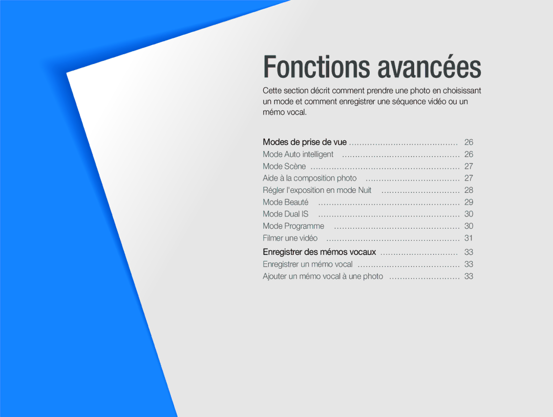 Samsung EC-IT100BBP/FR, EC-IT100UBP/FR, EC-IT100SBP/FR, EC-IT100RBP/FR manual Fonctions avancées 