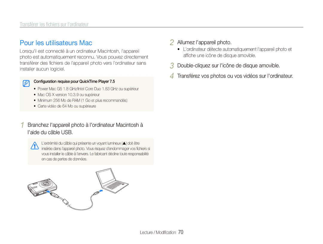 Samsung EC-IT100RBP/FR, EC-IT100UBP/FR, EC-IT100SBP/FR, EC-IT100BBP/FR Pour les utilisateurs Mac, Allumez lappareil photo 