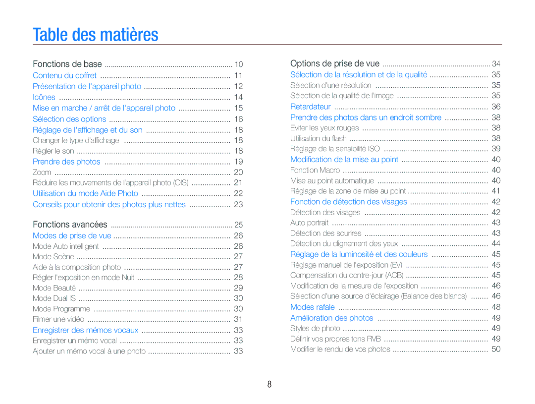 Samsung EC-IT100SBP/FR, EC-IT100UBP/FR, EC-IT100BBP/FR, EC-IT100RBP/FR manual Table des matières 